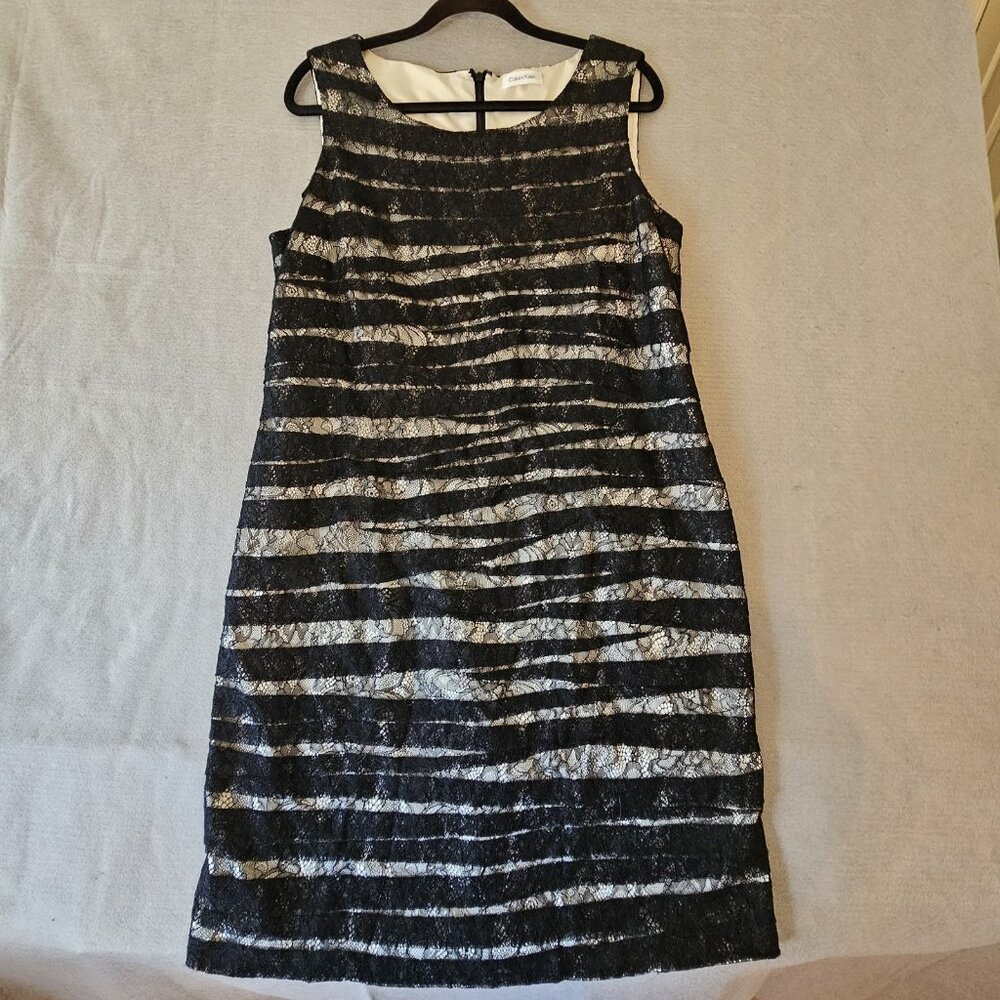 Calvin Klein Black Lace Shift Dress Size 10(?) Sleeveless Cocktail Party. READ